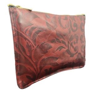 Handcrafted Embossed Red Leather Clutch Bag